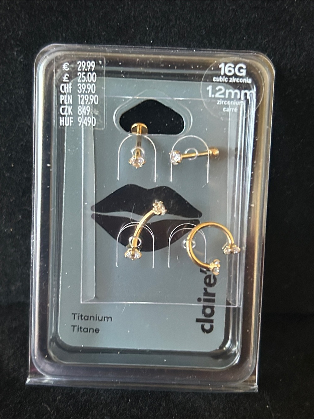 Claire's Gold Cubic Zirconia Titanium Lip Jewelry Set - Gold